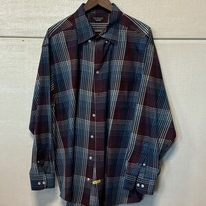 Roundtree & Yorke Men's Plaid Button-Down Shirt — Blue & Maroon